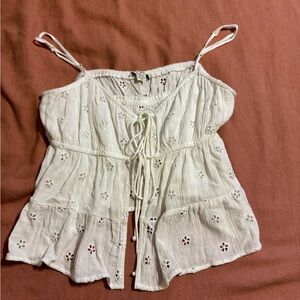 American Eagle women’s White Eyelet Tie-Front Camisole Top